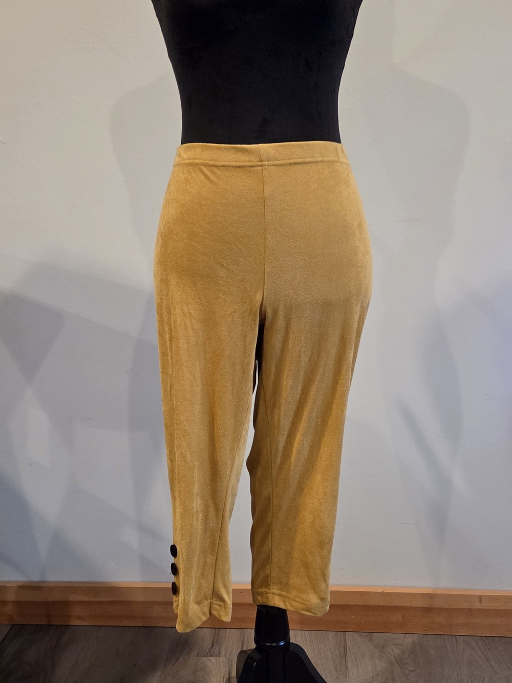 Women's Velvet Crop Pants in Mustard Yellow